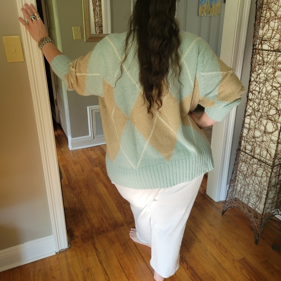 Ellos Plus Size Oversized Antique Mint Argyle Pullover Sweater Size 2X - Picture 4 of 16